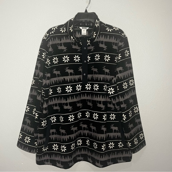 Duluth Trading Fleece 1/4 Snap Pullover Long Sleeve 2X Snow Moose Black Gray - Picture 1 of 9
